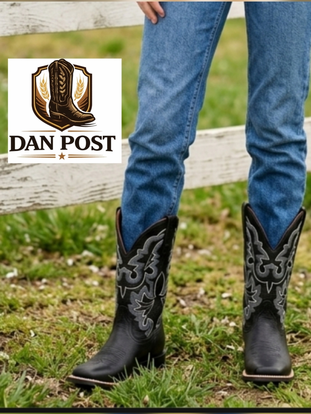 Dan Post Women's Black Leather Broad Square Toe Western Cowgirl Boots